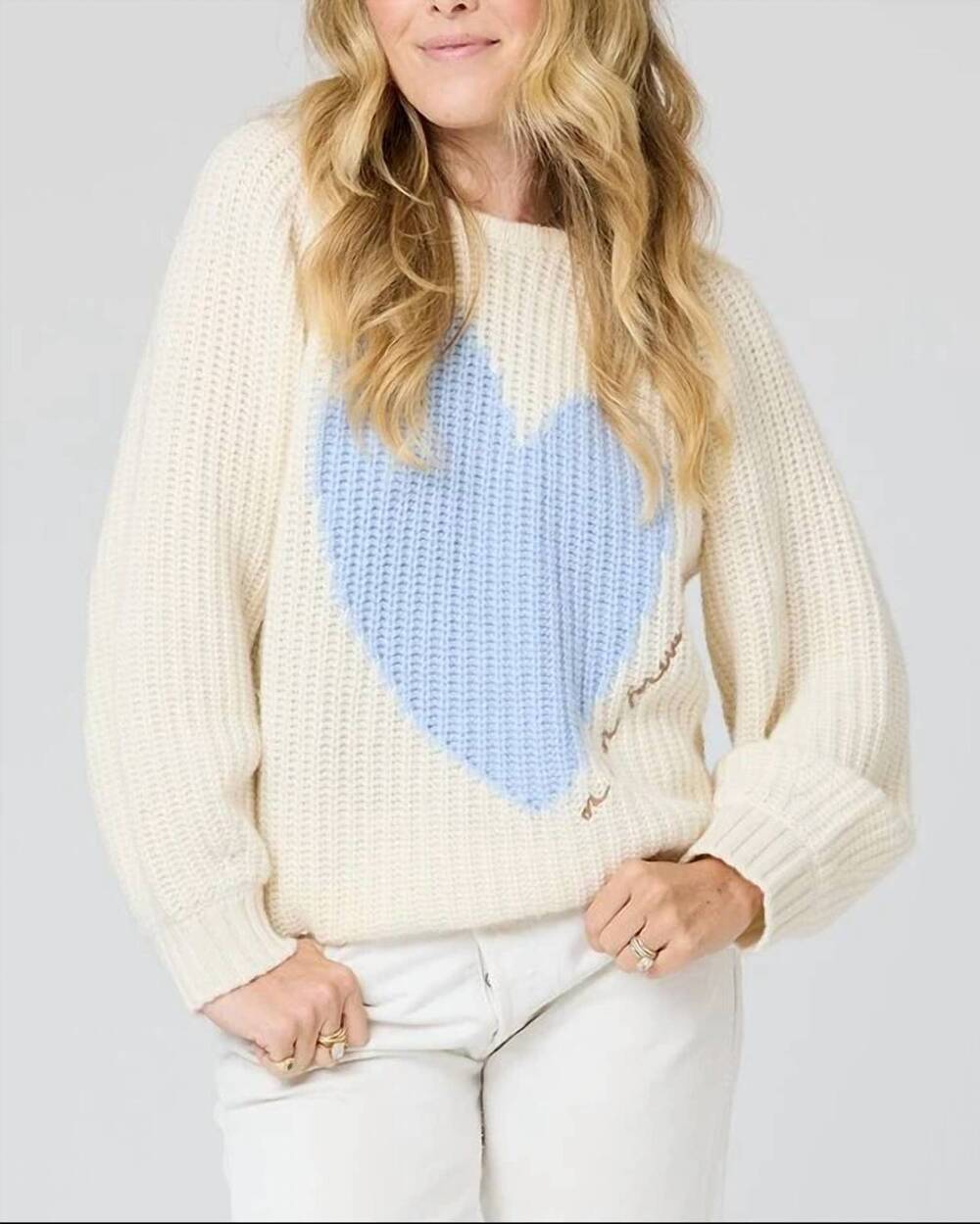 NEW KERRI ROSENTHAL ricki imperfect heart sweater in cream